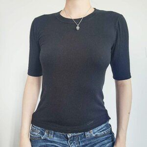 Zara Knit black soft & stetchy quarter-sleeve high neck top for the office